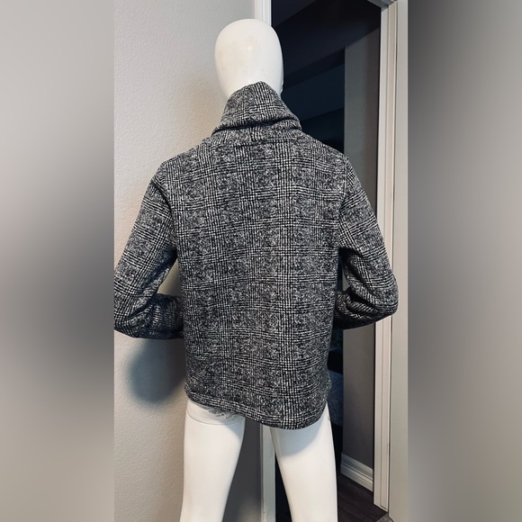 J.Crew Mercantile Funnel Neck Fleece Pullover Plaid Black White size L - Picture 6 of 9